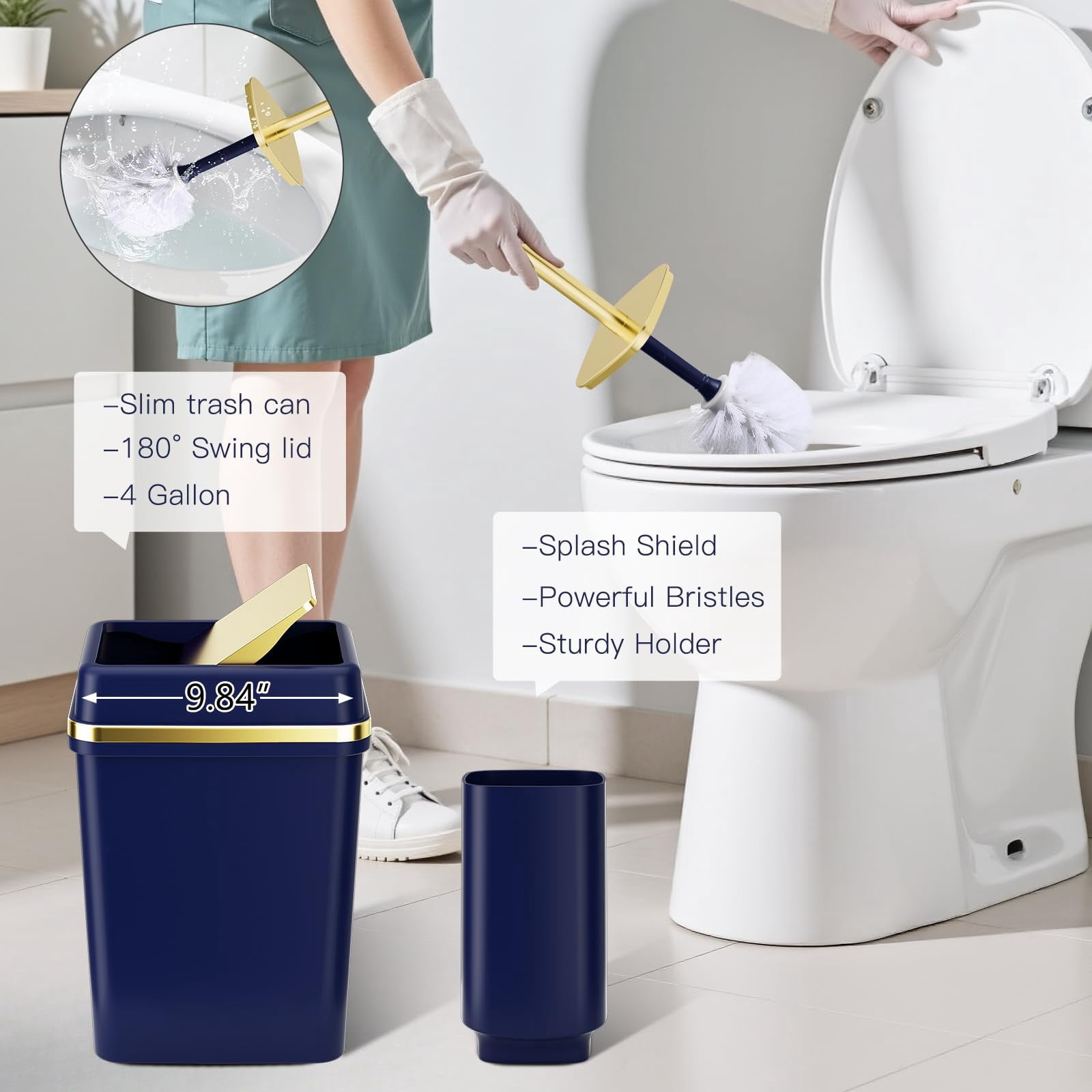 17PCS Bathroom Accessories Bathroom Set Black Bathroom Accessories,Toilet Brush, Trash Can, Qtip Holder Dispenser& 3PCS Soap Dispenser