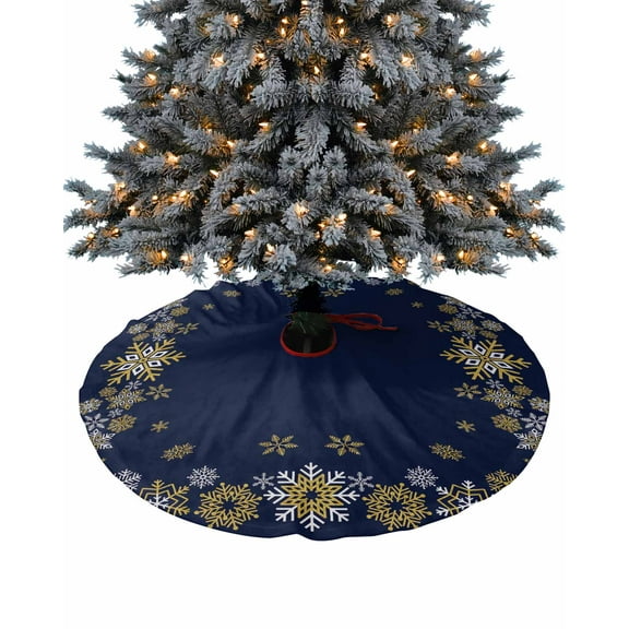 Christmas Christmas Tree Skirt 36 Inches Large Christmas Skirt Tree, Xmas White Yellow Snowflake Winter Navy Blue Tree Skirt Christmas Decorations for Fireplace Party Holidays Indoor Outdoor