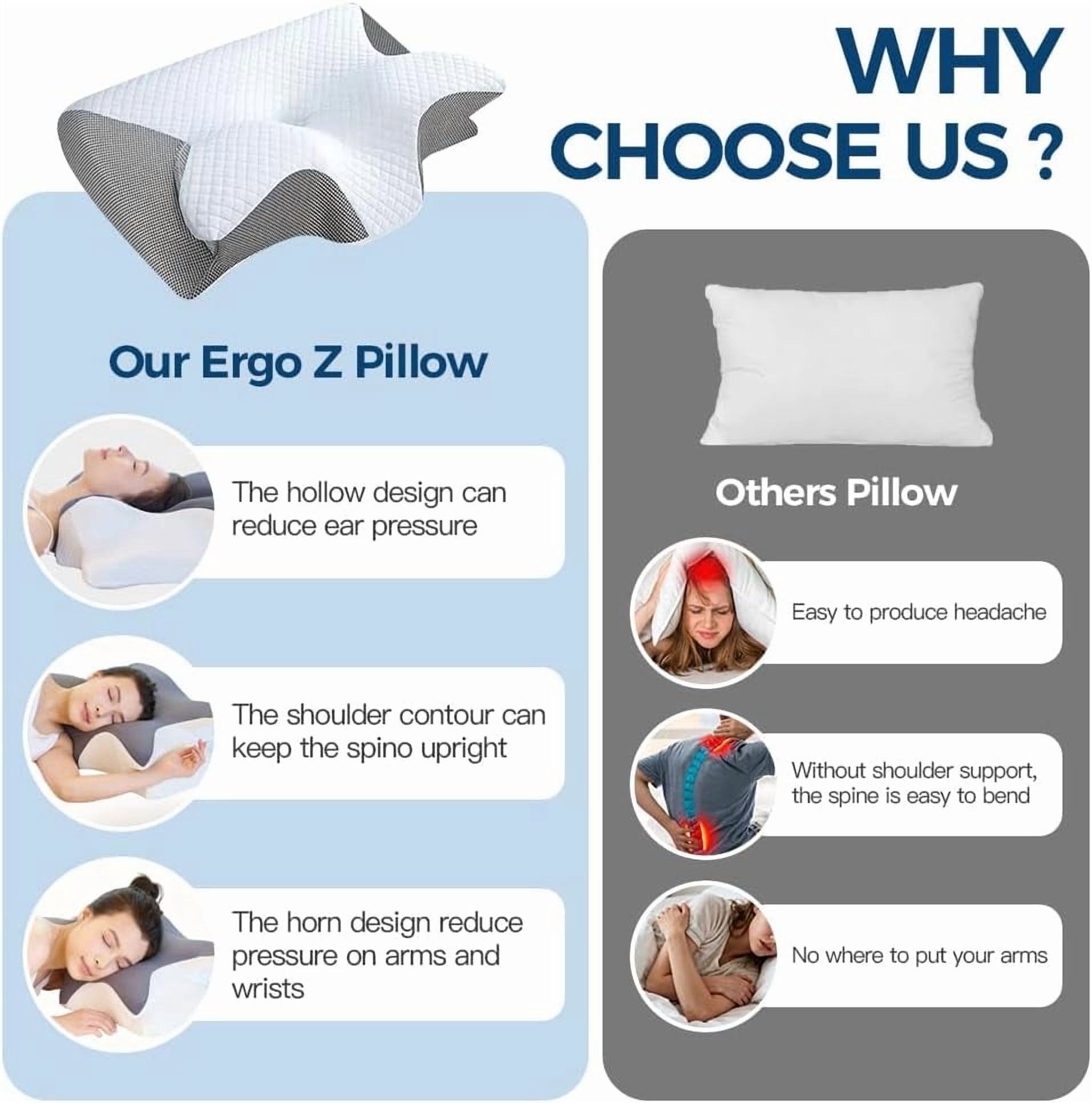 Ergo Z Pillow, 2026 Upgraded Lightweight Memory Foam 2 in 1 Ergonomic Pillow, Relieve Spine Improves Deep Sleep Quality for Side & Back Sleepers (Gray)