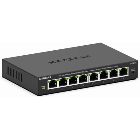 8-Port Gigabit Ethernet Easy Smart Managed Essentials Switch (GS308E) - Desktop or Wall Mount, Home Network Hub, Office Ethernet Splitter, Silent Operation