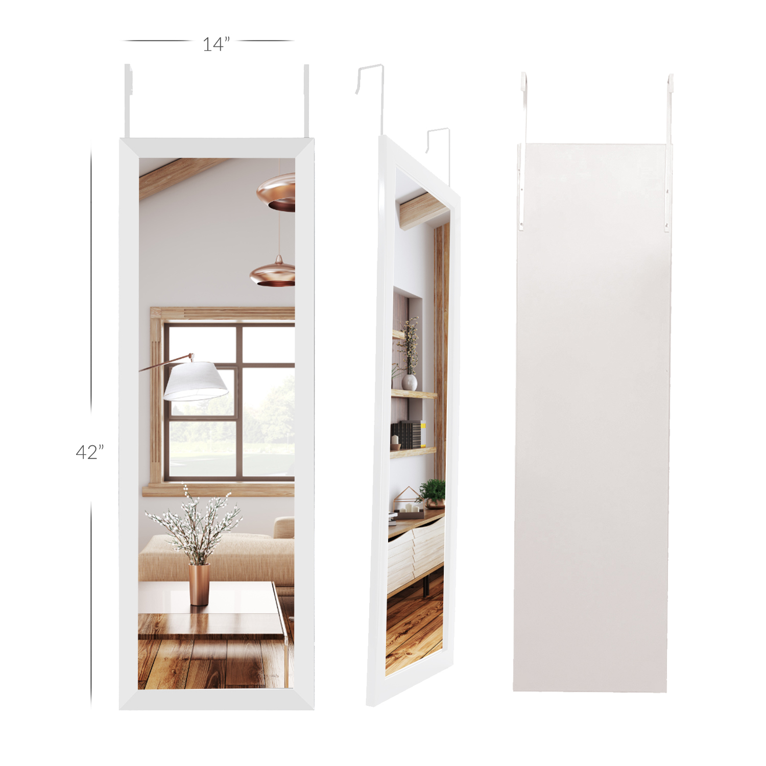 Mirrorize Canada, White Framed Over the Door Mirror Full Length Wall Mirror  Hanging Mirrors For Hallway Entryway Bathroom Bedroom Rectangle Large Long  (42 in. x 14 in.)