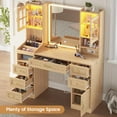 thumbnail image 3 of Vanity Desk with Touch Screen Mirror and Lights & Charging Station, Makeup Vanity with LED Light Cabinets, 6 Drawers, 5 Jewelry Hooks, Vanity Table with Lighted Mirror, Oak, 3 of 9