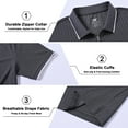 thumbnail image 6 of QPNGRP Men's Zipper Polo Shirts Short Sleeve Moisture Wicking Dry Fit Striped Casual Golf Shirts for Men Gray L, 6 of 6