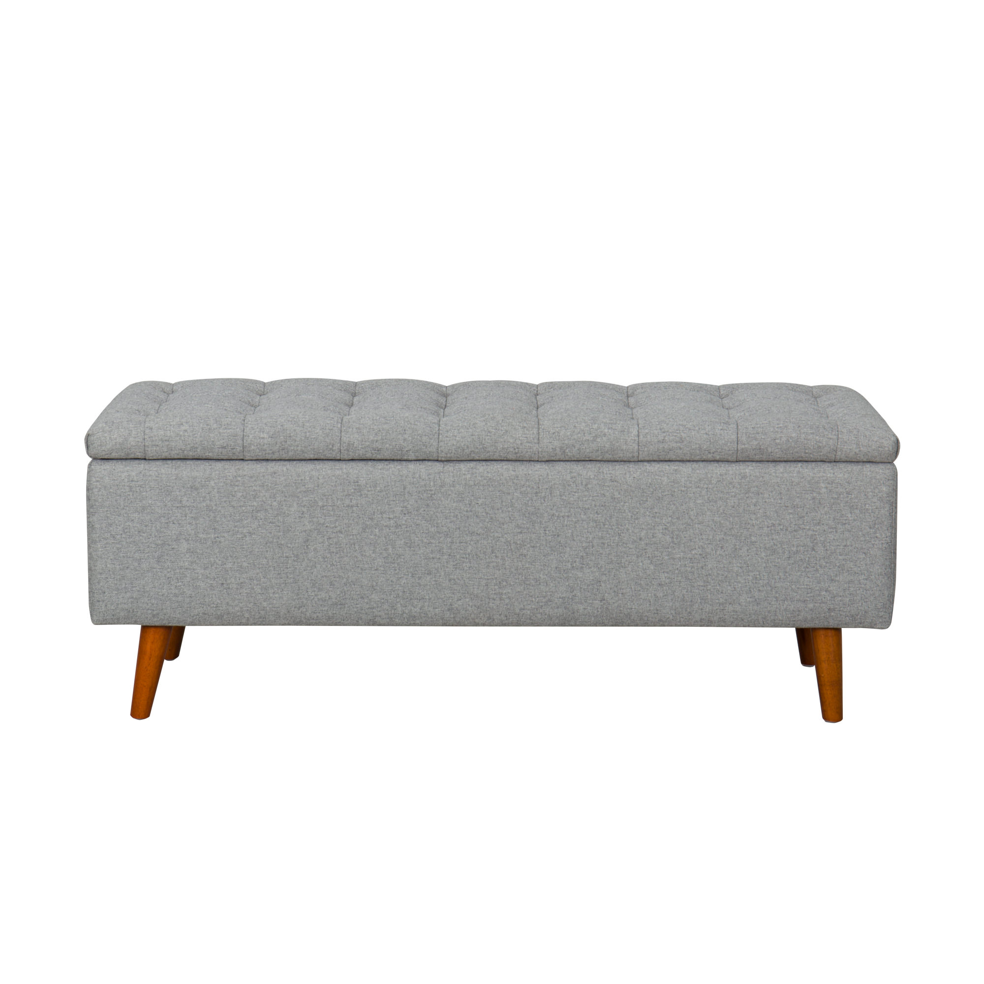 HomePop Textured Woven Storage Bench with Button Tuffting and Hinged Lid Light Gray
