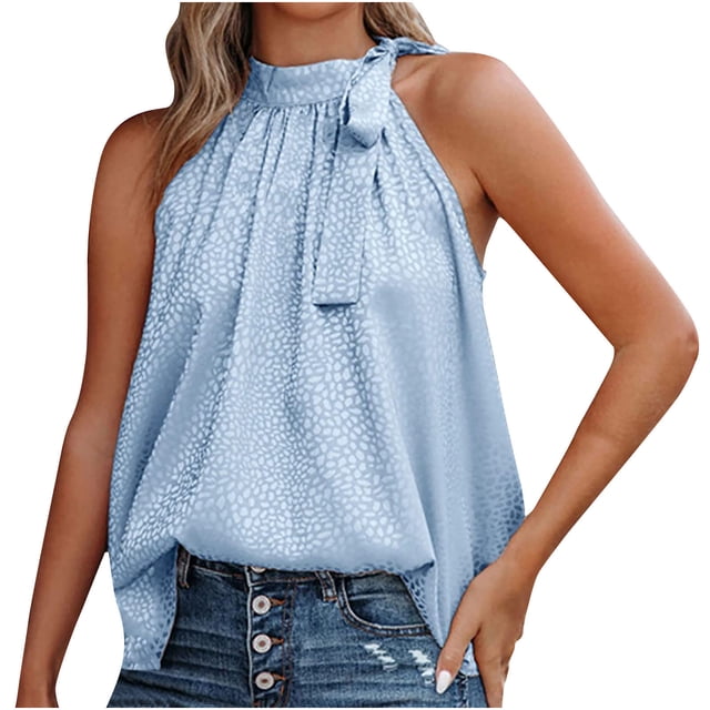 Birdeem Summer Women Halter Round Neck Sleeveless Leopard Print Tee Tops