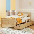 thumbnail image 4 of Resenkos Twin Size Sleigh Bed Frame with Two Large Under-Bed Storage Drawers, Crafted from Solid Wood with a Classic Curved Headboard Design, Natural, 4 of 8