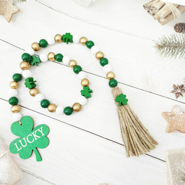 Decoraciones del Día de San Patricio, Accesorios del Día de San Patricio, Cuentas del Día de San Patricio, Cuentas del Festival Irlandés, Cuerda de Cáñamo, Borla, Cuentas de Madera, Colgante Decorativ