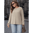 thumbnail image 4 of PINKSIR Plus Size Sweater Tops for Women Lightweight Button Detail Long Sleeve Crewneck Ribbed Knit Loose Tunic Pullover, 4 of 10