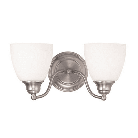 

Bathroom Vanity 2 Light With Hand Blown Satin Opal White Glass Brushed Nickel size 15 in 200 Watts - World of Crystal