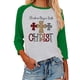 thumbnail image 1 of Camiseta Mezcla de algodón Tops con cuello redondo Manga 3/4 Camiseta interior holgada informal Ropa con temática navideña, Verde, XL Vogacara AP003793-14, 1 of 7