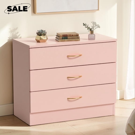 GZXS Nightstand, 3-Drawer Dresser, Side Table with Storage for Bedroom, Living Room, Pink