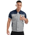 thumbnail image 2 of Men's Mechanic Work Shirt Short Sleeve Front Zip Industrial Uniform Workshop Factory Workwear Navy Blue&Gray 165/M, 2 of 7