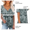 thumbnail image 4 of Camiseta floral con cuello en V y dobladillo con volantes para mujer Camisas cortas holgadas Blusa corta plisada, 4 of 5
