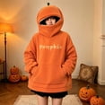 thumbnail image 2 of CONZONE Halloween Womens Pumpkin Hoodies Letter Graphic Zipper Oversized Hooded Sweatshirt for Women Spooky Season Fall Winter Pullover Tops, 2 of 6