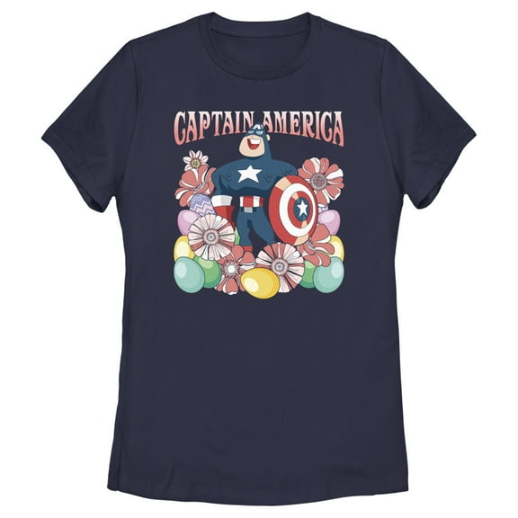 Women's Marvel Easter Egg Hunt Superhero  Graphic Tee Navy Blue Small