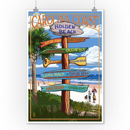 Holden Beach, North Carolina - Destinations Sign - Lantern Press Artwork (9x12 Art Print, Wall Decor Travel (Best Beaches In North Carolina)