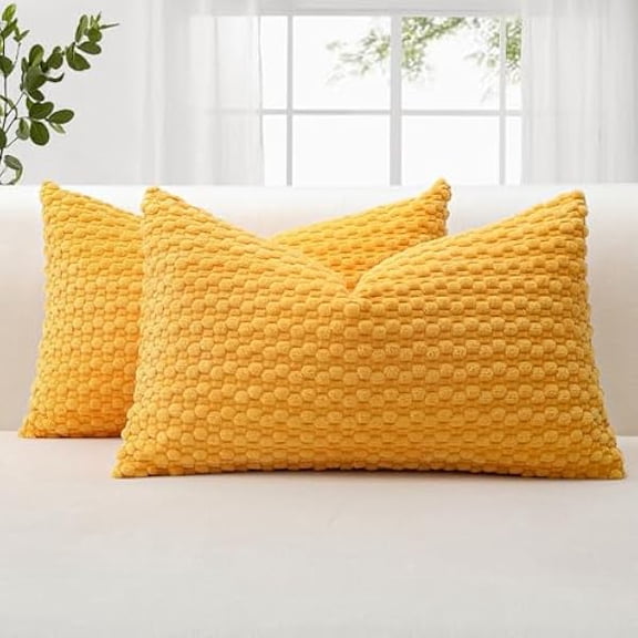 Eryueer Corduroy Soft Decorative Cushion Covers 40x60 cm Set of 2 Decorative Throw Pillow Covers with 3D Bubble Texture Pillowcase for Couch Sofa Bedroom Soft Cushion Case for Home Decor (Yellow)