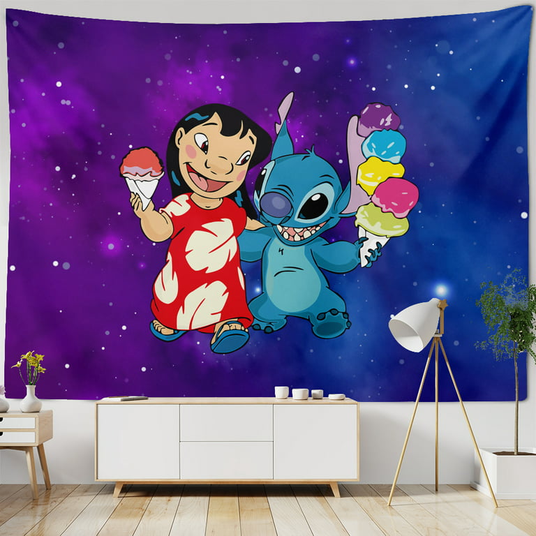 Mengen Lilo & Stitch Birthday Party Backdrop Party DecorLilo & Stitch Tapestry,Lilo & Stitch Living Room Home Decor/S-100*75cm, Size: Small-100*75cm, Other