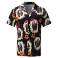 thumbnail image 3 of Camisas Vaqueras Para Hombre Manga Larga Top de primavera y verano para hombre, camiseta con estampado de Hawaii, cuello vuelto, camiseta informal holgada de manga corta con botones (Black, 3XL), 3 of 4