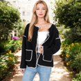 thumbnail image 5 of Women's Button Front Knit Cardigan with Contrast Stitching and Front Pockets- Medium, Black, 5 of 6