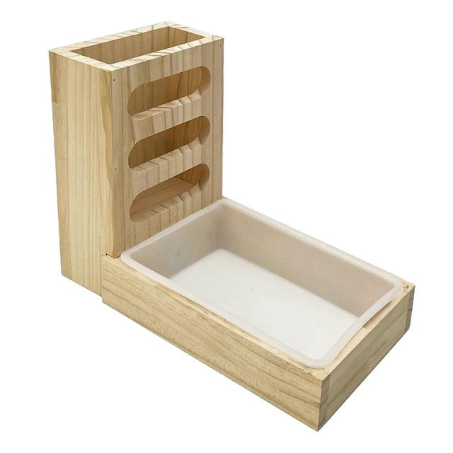 Comedero de heno para conejos con caja de arena, soporte de heno para animales pequeños para enanos, conejitos, chinchillas y cobayas