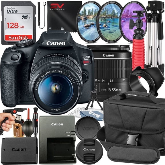 Canon EOS Rebel T7 DSLR Camera Bundle with 18-55mm Lens 128GB Card Case Filter Kit Tripod SV Premium Accessory (International Version)