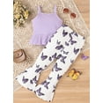 thumbnail image 3 of GXFC Kids Girls Summer Flare Pants Outfits Little Girls Sleeveless Ruffle Button Tank Tops+Butterfly Print Bell Bottom Pants Set Casual Clothes 2Pcs 4-7T, 3 of 7