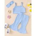 thumbnail image 4 of Aojekbee Baby Girl Summer Outfits Solid Color Ribbed Sleeveless Tank Tops Flare Pants Headband 3Pcs Clothes Set, 4 of 10