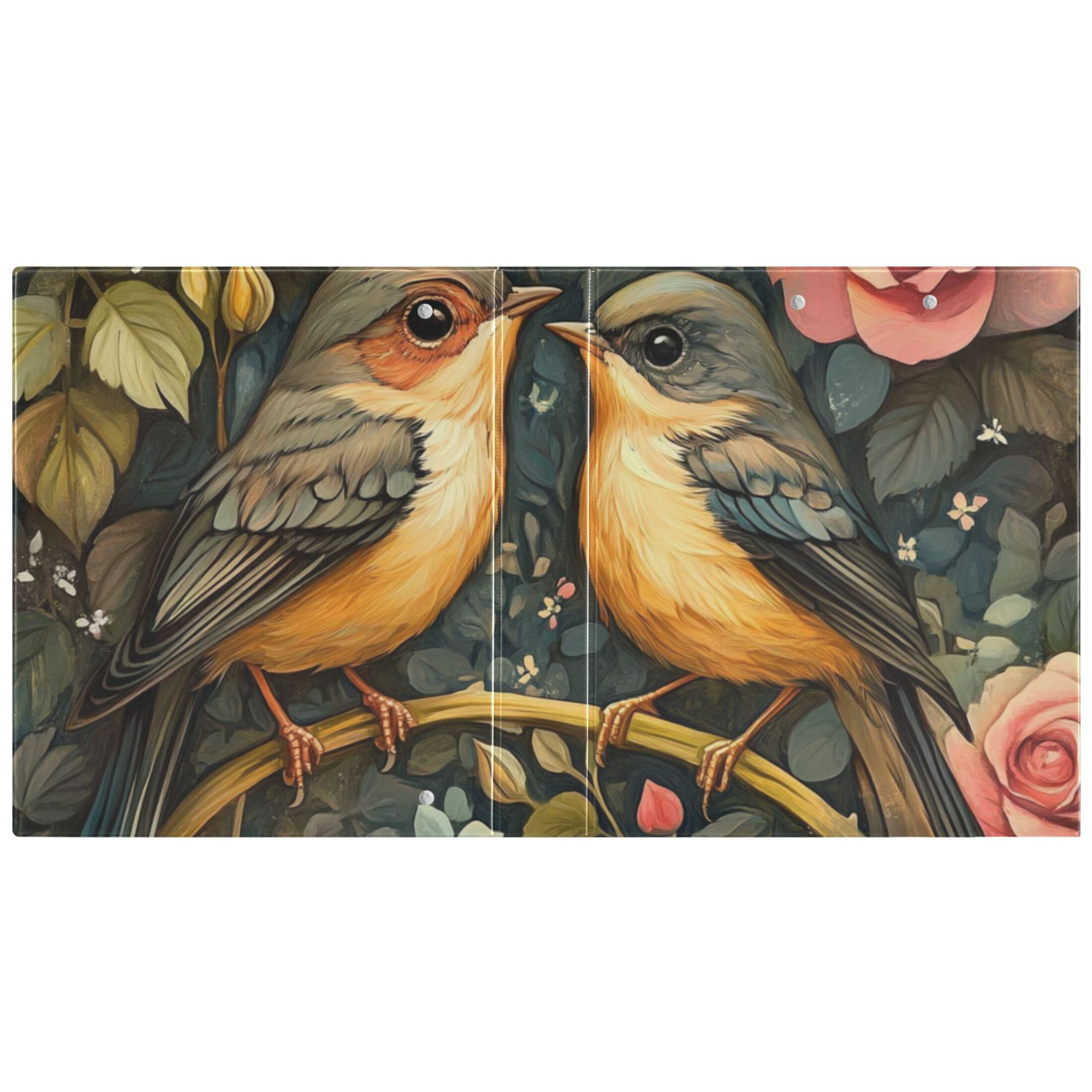 Love Birds Flowers 3 Ring Binders 1.5 inch Hardcover File Folders with Interior Pockets A4 Size Organizer for School Office Hospital