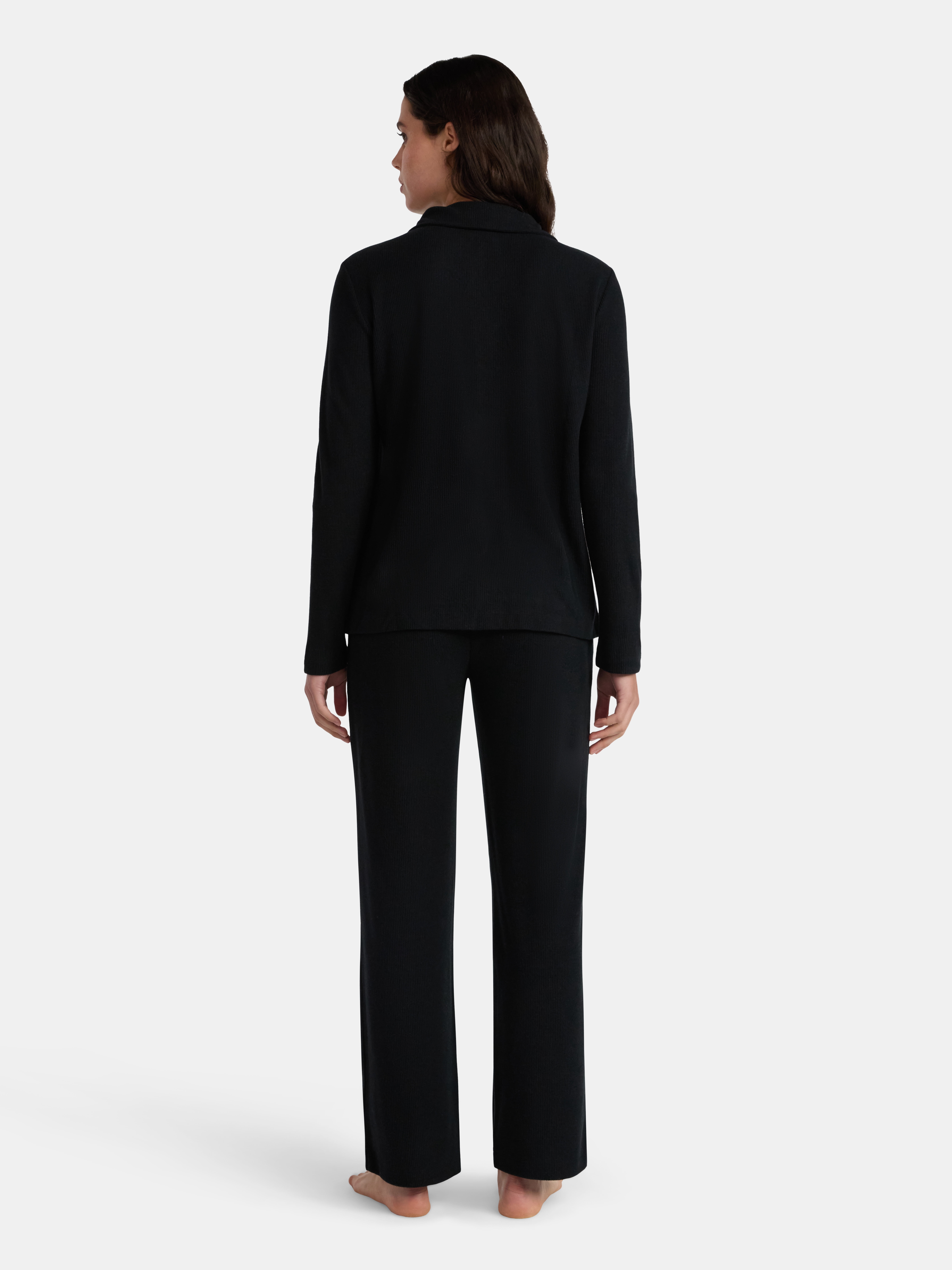 Lissome Women’s Soft Double Brushed Waffle Knit Notch Collar Long Sleeve Pajama Set , Sizes S-3X