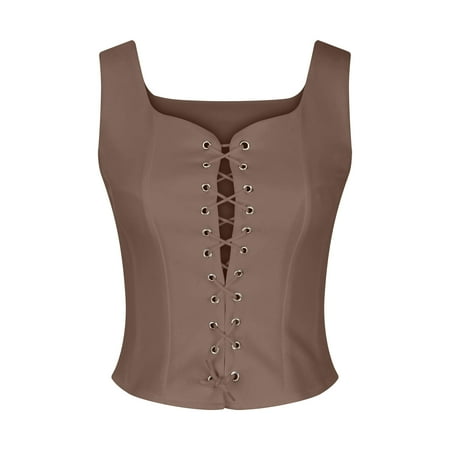

JGGSPWM Womens Crop Tops Bustier Strap Eyelet Fairy Ladies Lace Up Push Up Fishbone Corset Top Court Vintage Vest Y2k Retro Floral Print Green M