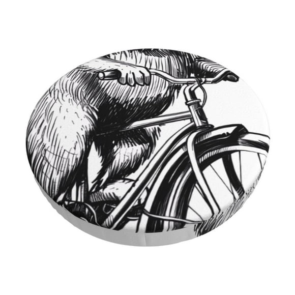 Disketp Capybara Riding Bicycle Funda Redonda para Taburete, Funda de Cojín para Silla de Bar Suave y Elástica-12 inch