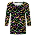 thumbnail image 4 of RKSTN Mardi Gras 3/4 Length Sleeve Womens Tops Oversized Crewneck Carnival Graphic Printed Three Quarter Sleeve T Shirt Women Casual Round Neck Funny Tuesday Carnival Party Loose Short Sleeve Shirt, 4 of 6