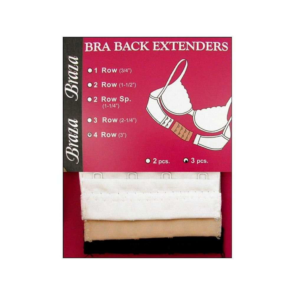 Braza Braza Bra Back Extenders 4 Hook 3" Astd 3pc
