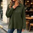 thumbnail image 3 of Women's Oversized Waffle Knit Sweatshirt Lapel Button Collar Long Sleeve Loose Basic Casual Everyday Top, 3 of 9