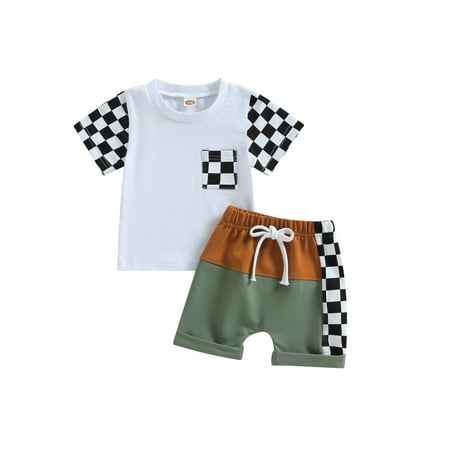 

Kids Baby Boys Summer Outfits Set Casual Short Sleeves Plaid Tops T-Shirt Shorts Suit 18-24 Months