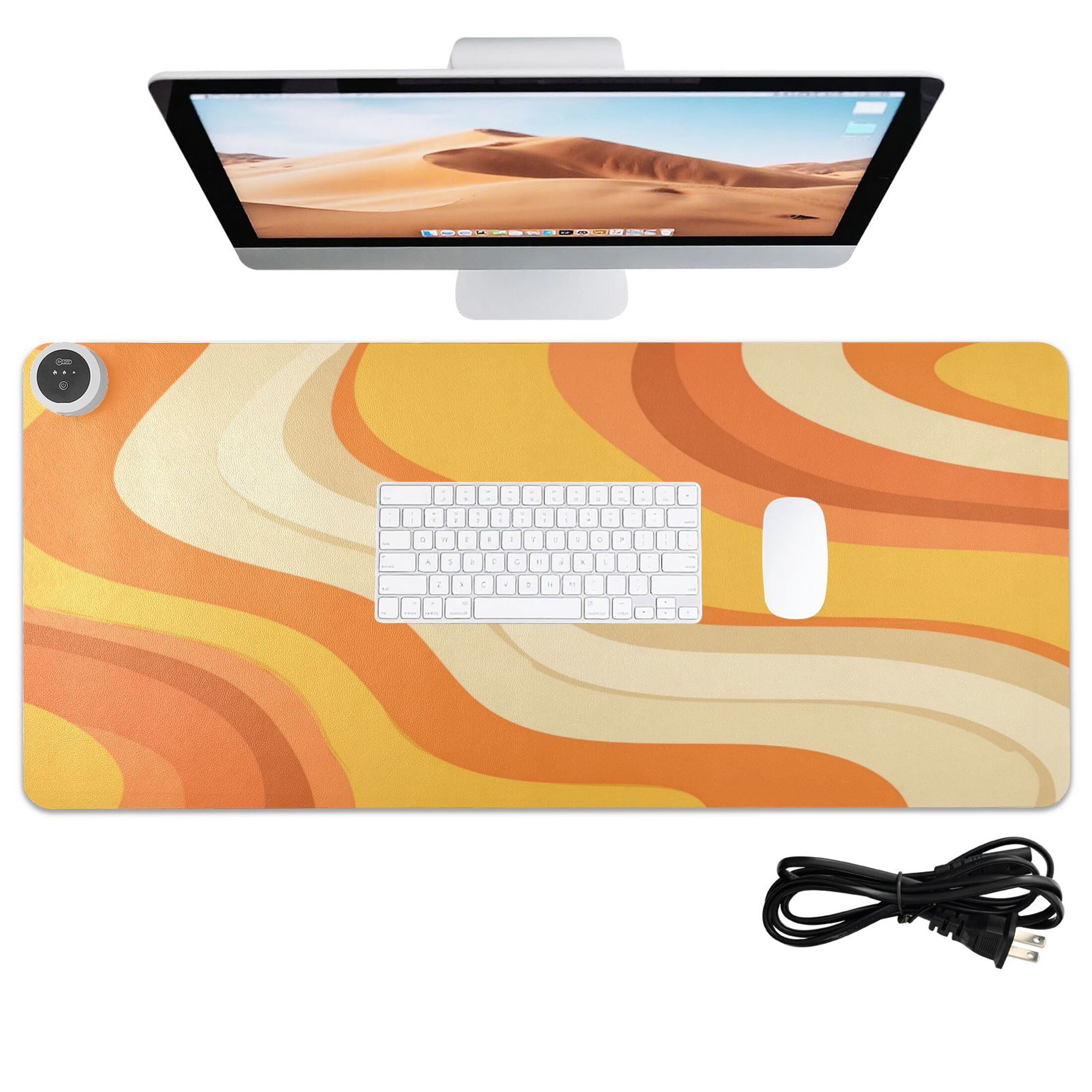 Large Heated Desk Mat Mouse Pad 31.5"x13"PU Leather Graphene Heating Desk Warmer with 3 Temperature Settings 110V US Plug Non-Slip Warm Pad for Home, Office, and Gaming Orange Color Clash Pattern