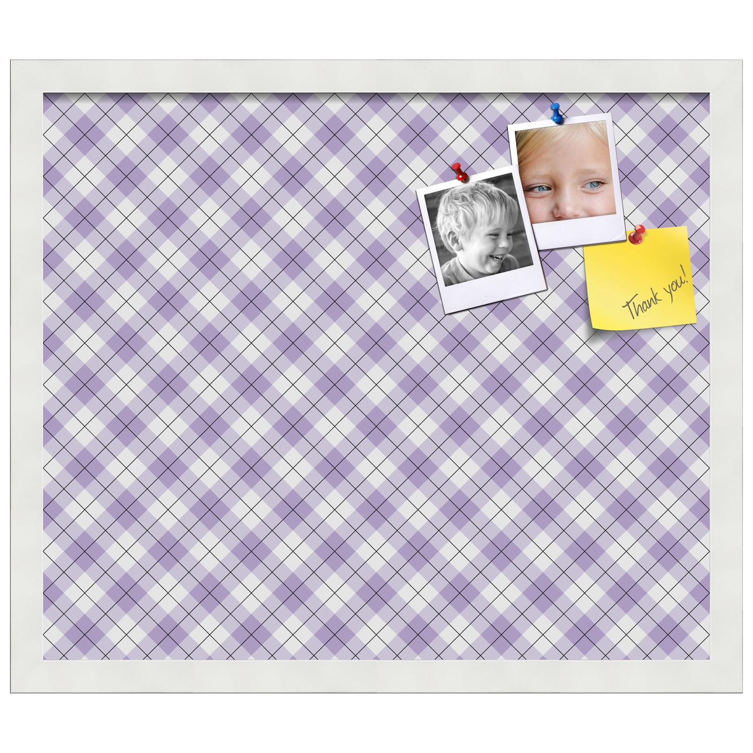 PinPix ArtToFrames 18x15 Custom Cork Bulletin Board Argyle Lilac   Poster Board Has a Fabric Style Canvas Finish, Framed in Satin White Frame (PinPix-639)