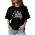 thumbnail image 4 of Camiseta de mujer, camiseta de manga corta, tops casuales, camisetas de cuello redondo con flores moradas y libros para mujer, 4 of 7