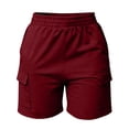thumbnail image 5 of hlysgo Women's Bermuda Cargo Shorts Elastic Waist Wide Leg Soft Short Summer Beach Vacation Short with Pockets Wine,S, 5 of 6