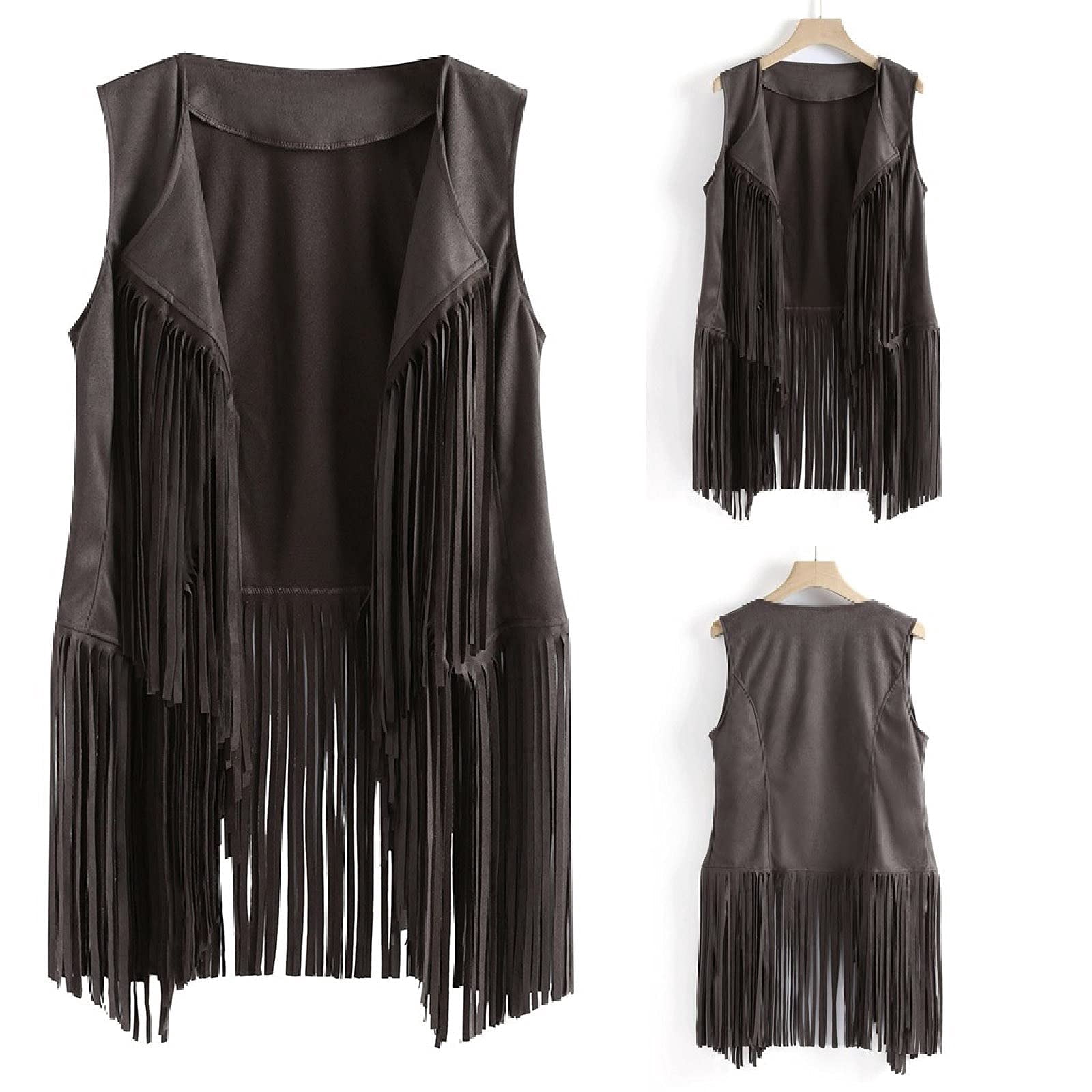 Womens Vintage Western Fringe Vest Tops Classic Suede Leather 70s Cowboy Shirts Sleeveless Tassel Cardigan Jacket 2026 Trendy