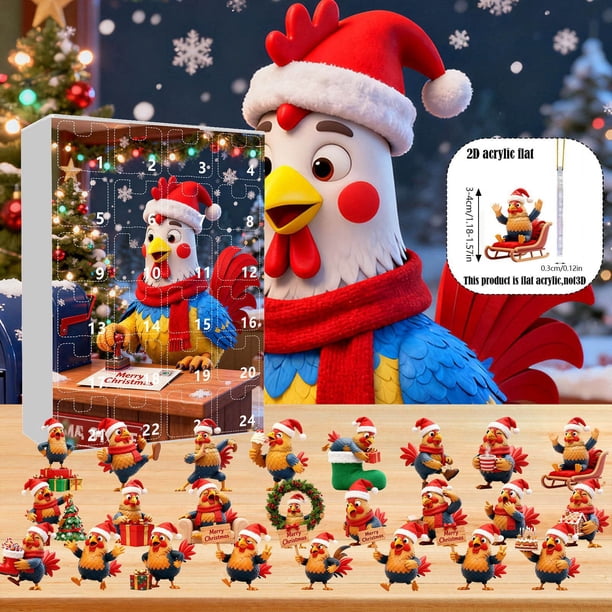 Calendario de Adviento con colgante de gallina | Decoración festiva para el árbol | Recuerdo de Adviento para el hogar y la familia