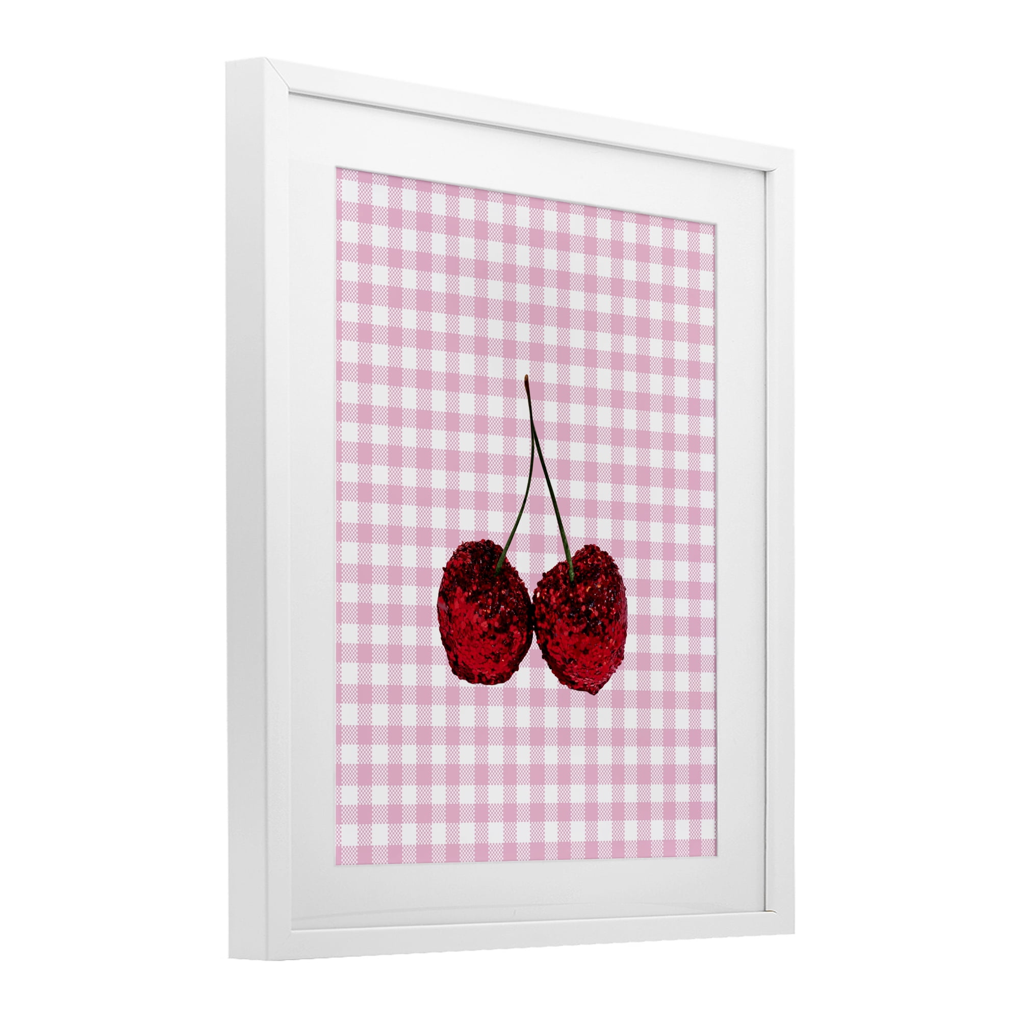 Stupell Industries Glitter Cherry on Pink Gingham White Framed Print Under Glass, design by LISH Creative
