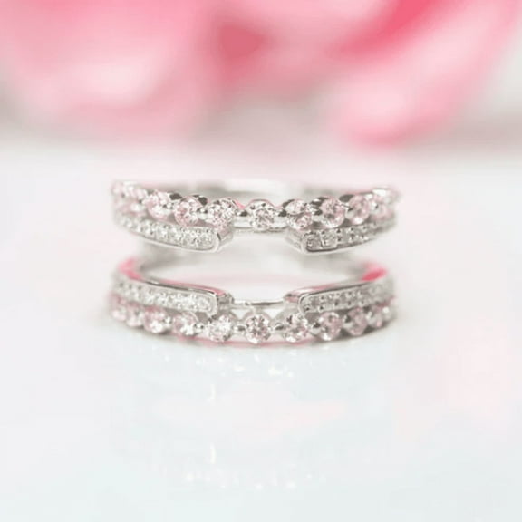 1.20Ct. Pink Sapphire and White Diamond Ring Guard- Cathedral Ring Enhancer Wrap