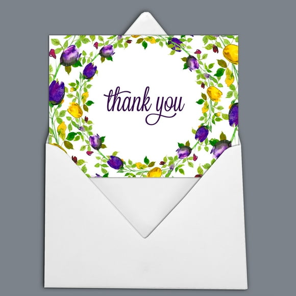 Darling Souvenir Pack Of 36 Pcs Floral Wedding Thank You Greeting Cards With White Envelopes