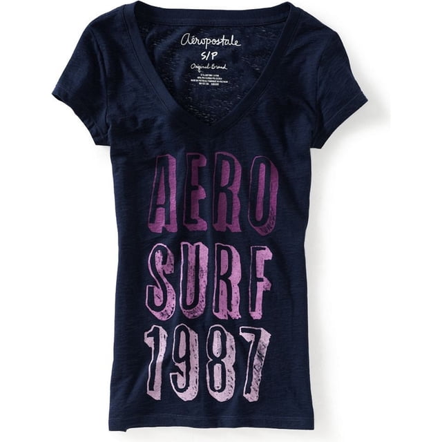 Camiseta gráfica Aeropostale para mujer Aero Surf Burnout azul pequeña