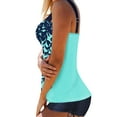 thumbnail image 3 of Douhoow Size Women Swimwear Leaf Print Padded Tank Tops Drawstring Shorts Summer Swimsuit, 3 of 9