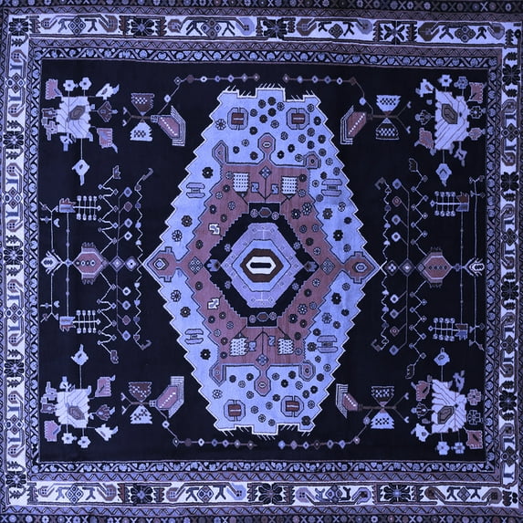 Ahgly Company Machine Washable Indoor Square Persian Blue Traditional Area Rugs, 6' Square