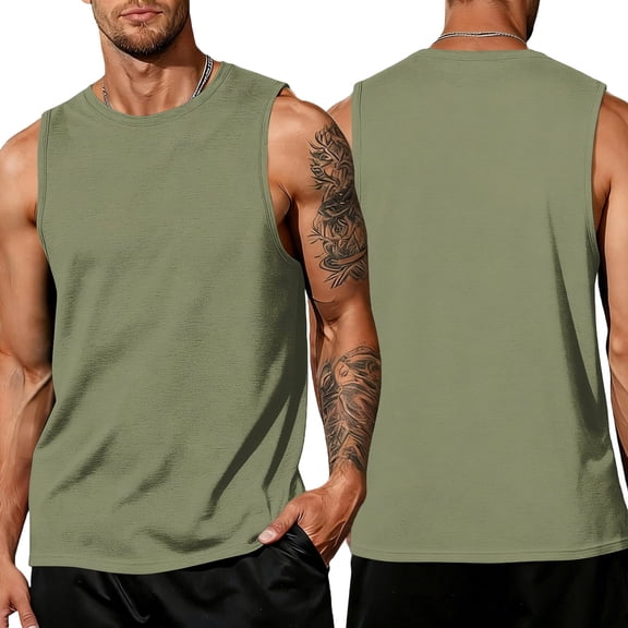 Mens Muscle Shirts Summer Sleeveless Crew Neck Clothing Plus Size Beach Vacation Tees Pullover Baggy Workout Tank Tops, 5XL