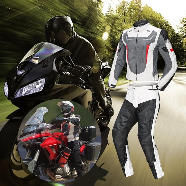 Waterproof Motorcycle Jacket Pants, Motocross Suit, Durable Armour Protection Pads,Reflective Motorbike Biker Clothes White M